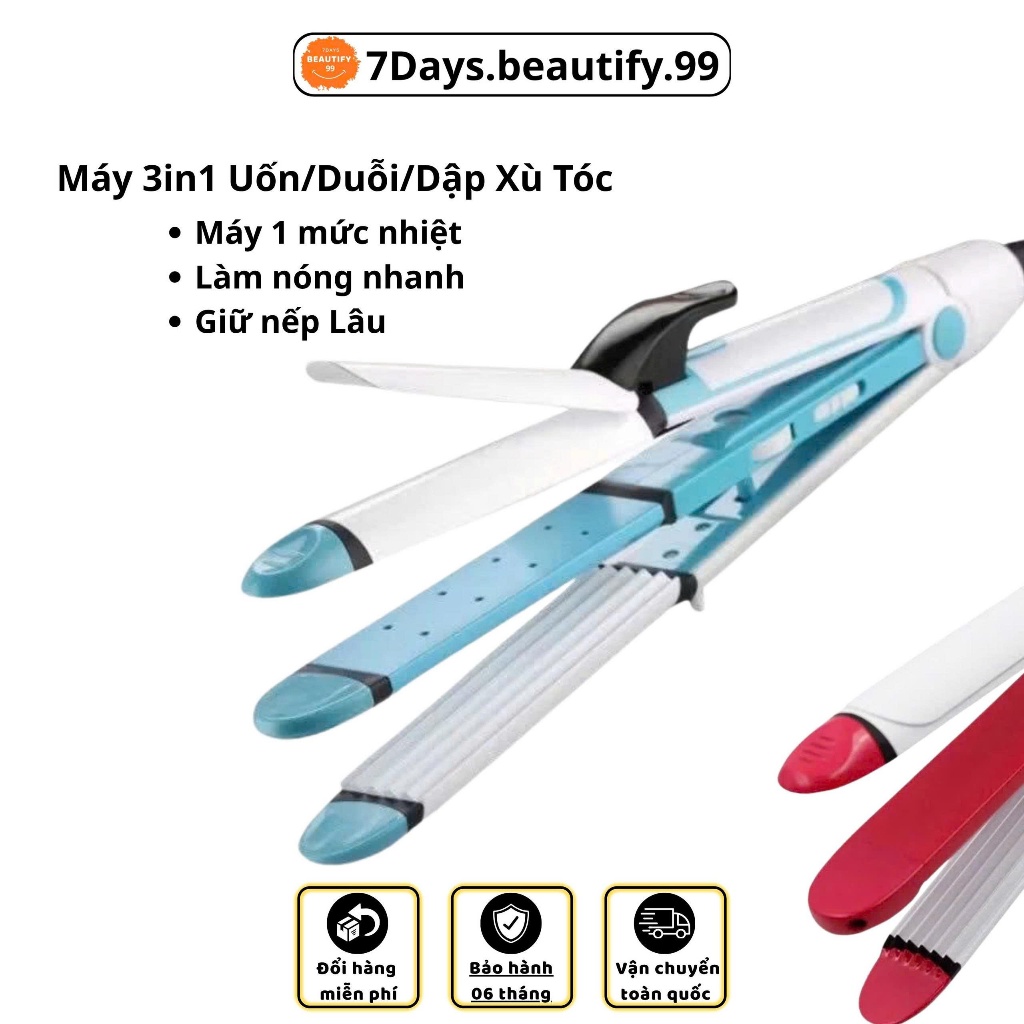 Dụng Cụ Tạo Kiểu Tóc 3in1 - Máy Uốn/Duỗi/Dập Xù Tóc Đa Năng 3 Trong 1 7Days.Beautify.99 Không Khô Sơ