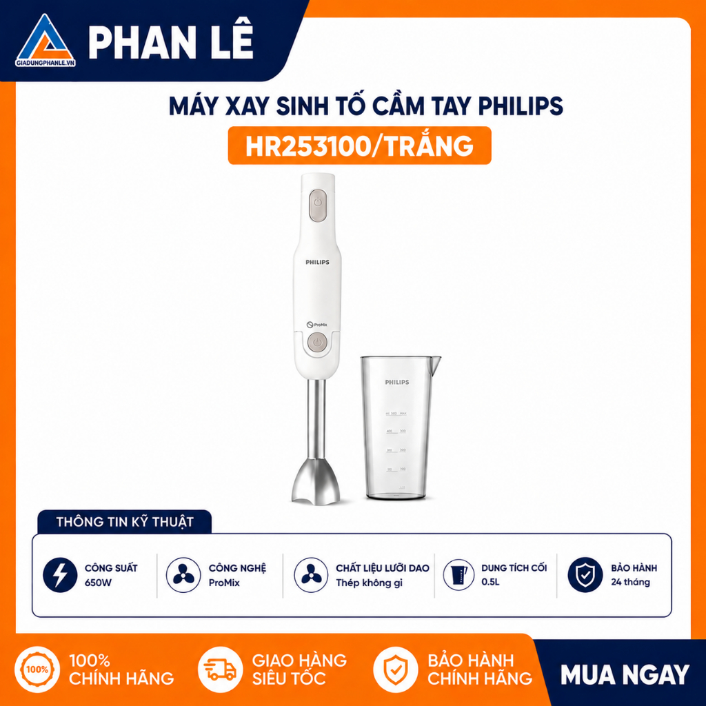 Máy xay sinh tố cầm tay PHILIPS HR2531/00/Trắng
