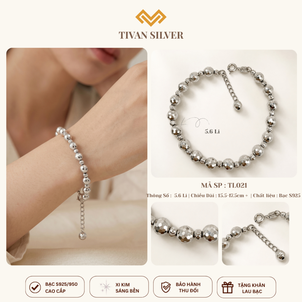 {5.6Li}Lắc Bi Bạc Xi Kim Cao Cấp Kiểu Bi Tổ Ong 5.6Li S925 Italy Thời Trang TiVan Silver
