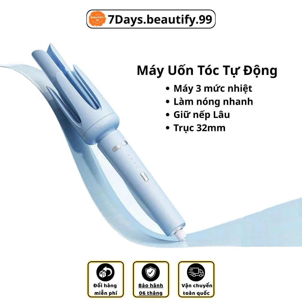 Máy Uốn Tóc Tự Động 7days.beautify.99 Tạo Kiểu Hàn Quốc Trục Uốn 32mm Phủ Gốm Sứ Toumaline Cao Cấp