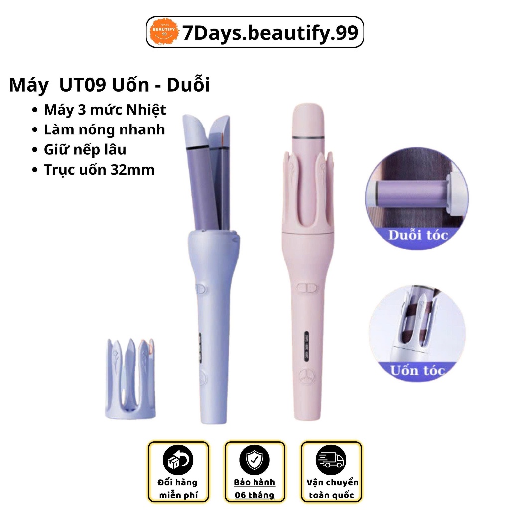 Máy Uốn/Duỗi Tóc 2 Trong 1 7days.Beautify.99 Xoay 360 Độ, 3 Mức Nhiệt, Trục Uốn 32mm Không Khô Sơ Tó