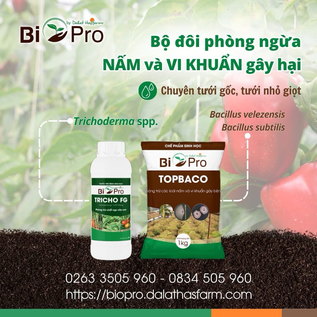 Bộ 2 phun phòng nấm cây trồng Topaco và Tricho FG lỏng Bio Pro by Dalat Hasfarm
