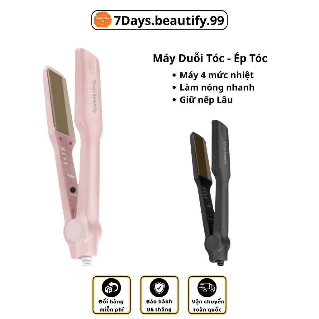 Máy Duỗi Tóc - Ép Tóc - Là Tóc - Uốn Cụp tạo kiểu 7Days.Beautify.99 4 Mức Nhiệt Điều Chỉnh Phú Gốm S