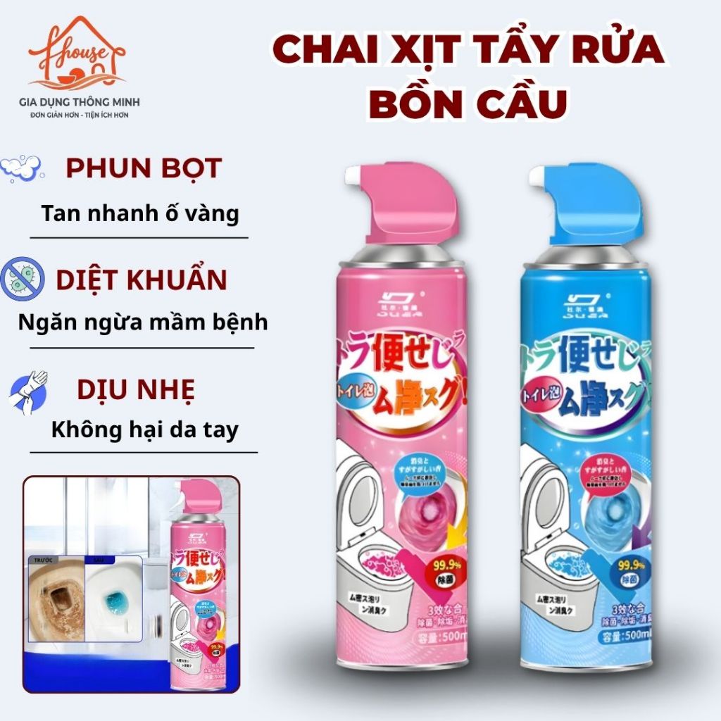 Chai Xịt Tẩy Rửa Bồn Cầu Tạo Bọt M33 Fhouse 520ml - Nước Tẩy Toilet Khử Mùi Hôi Đánh Bay Vết Ố Vàng 
