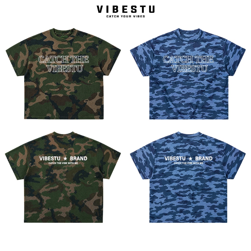 Áo Thun Camo Local Brand VIBESTU " CAMO Catch The Vibestu" Áo Thun Boxy Form Rộng Unisex Vải Waffle