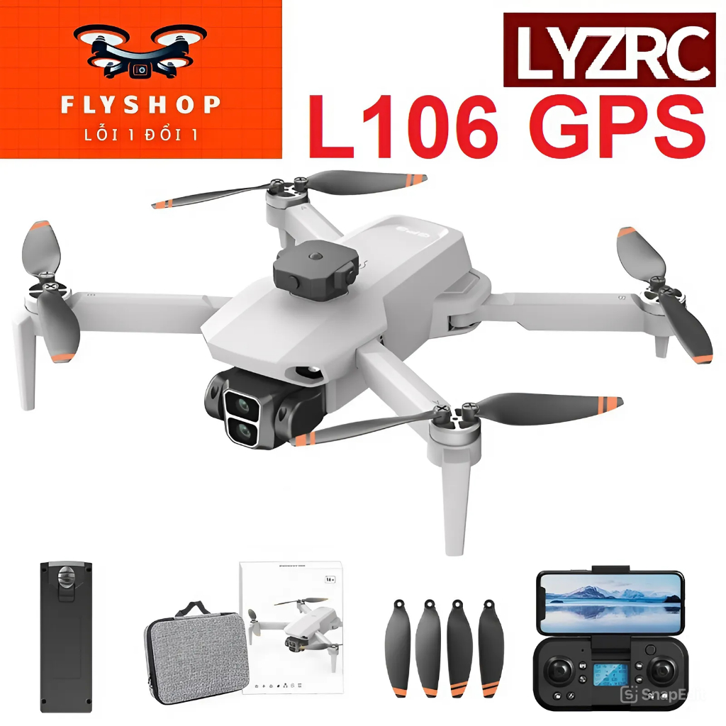 Flycam L106 GPS, có chế độ tự động bay về khi bay chế độ GPS ON, động cơ không chổi than bền bỉ.