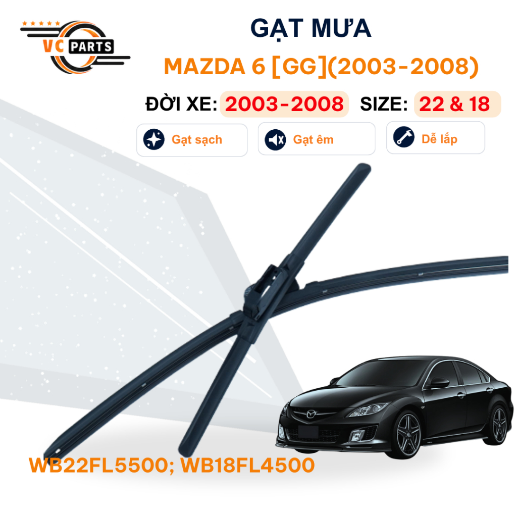 Gạt Mưa Thân Mềm Schaeffler Kích Thước 22 & 18 Cho Mazda 6 [GG] 2003-2008
