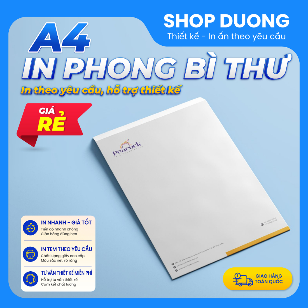 In 10 Phong Bì A4 Theo Yêu Cầu | Giấy OP140 | In Màu 1 Mặt | Băng Dính Chờ | In Logo Doanh Nghiệp
