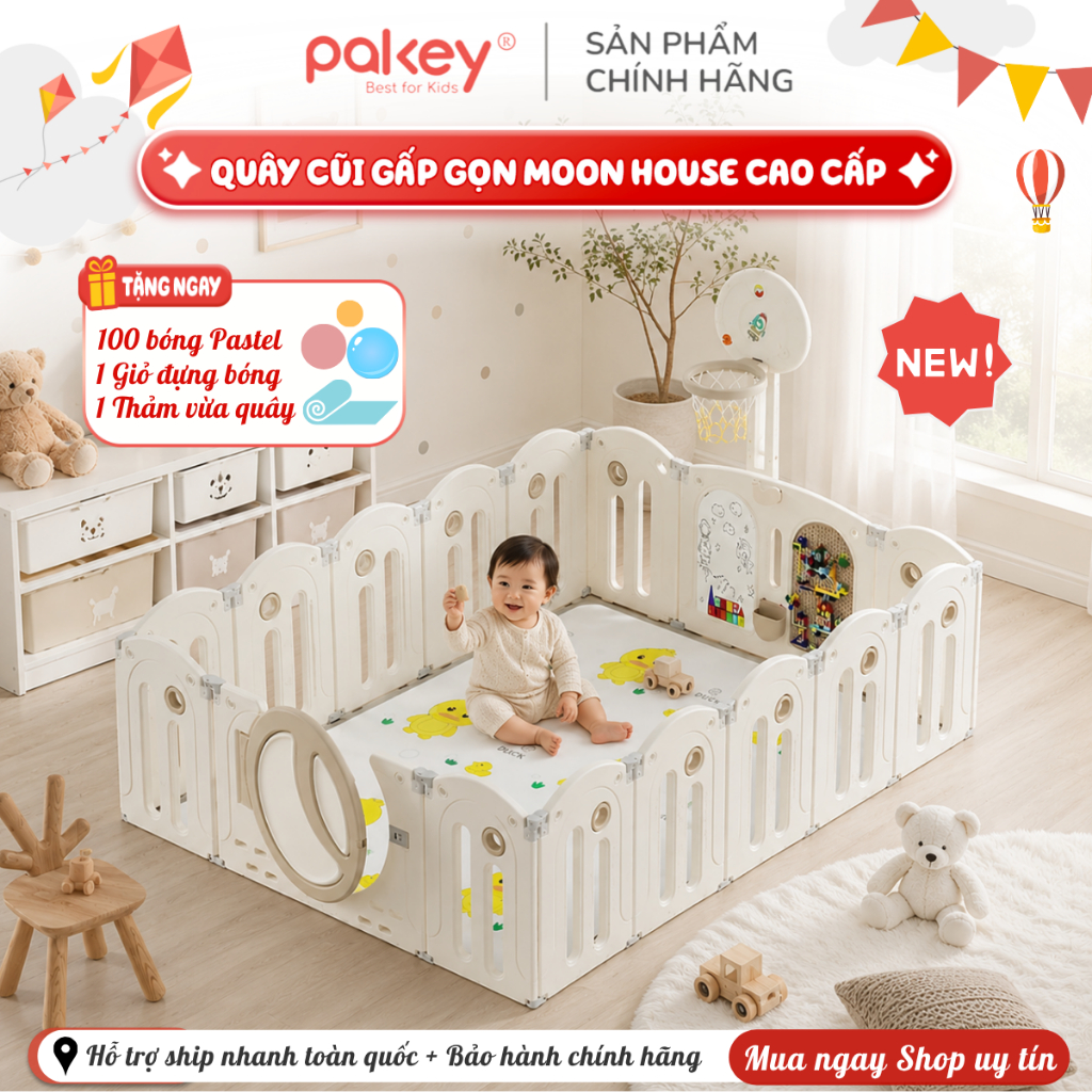 Quây Cũi Nhựa Cho Bé Pakey Moon House, Quây Gấp Gọn Tiện Lợi Hàng Chính Hãng Cao Cấp Bảo Hành Trọn Đ