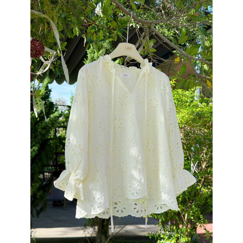Áo Sơ Mi Nữ LENCLOTHING A2038-00 - Áo Cổ V Chất Xô Hoa
