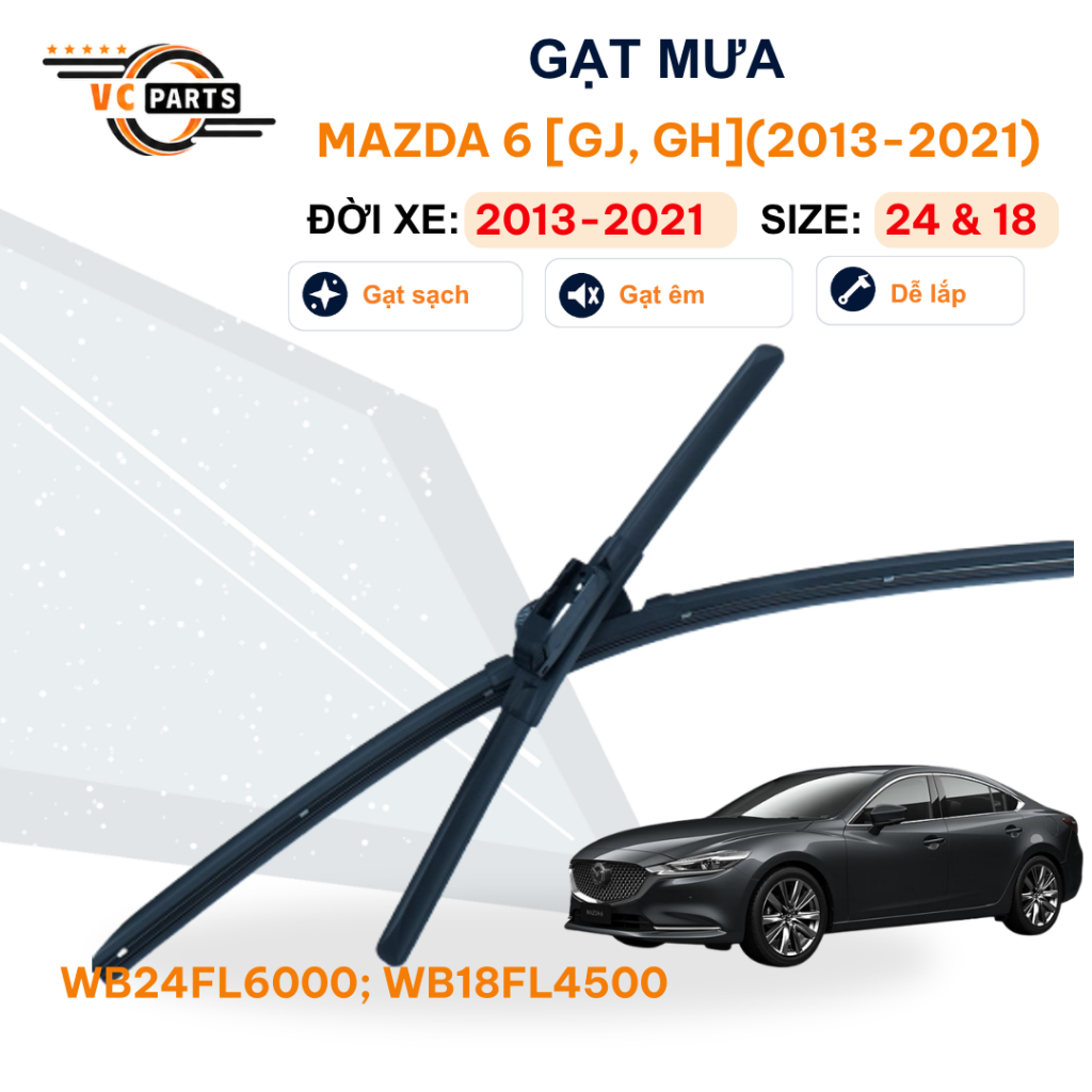 Gạt Mưa Thân Mềm SCHAEFFLER Kích Thước 24 & 18 Cho MAZDA 6 [GJ, GH] 2013-2021