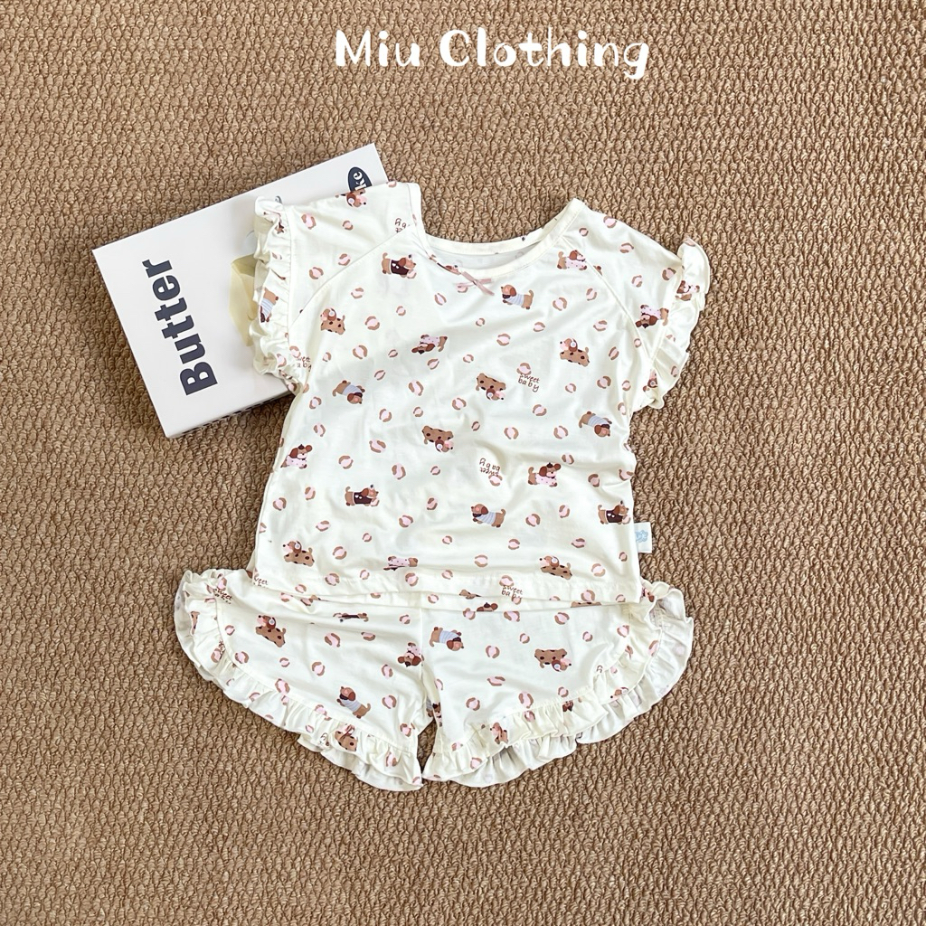 set bộ bé gái chất cotton lanh tag WANYOU QC size - 90-130