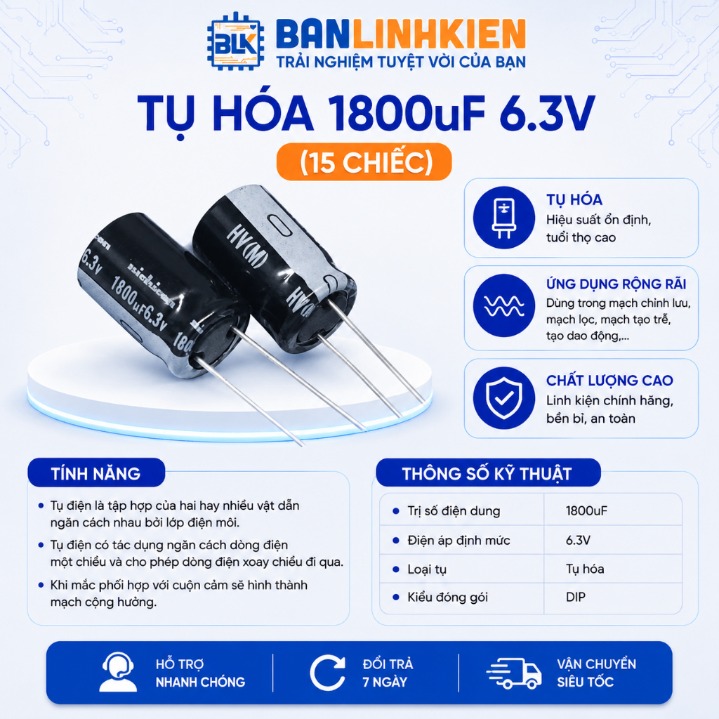 Tụ Hóa 1800uF 6.3V (15 chiếc)   BANLINHKIEN