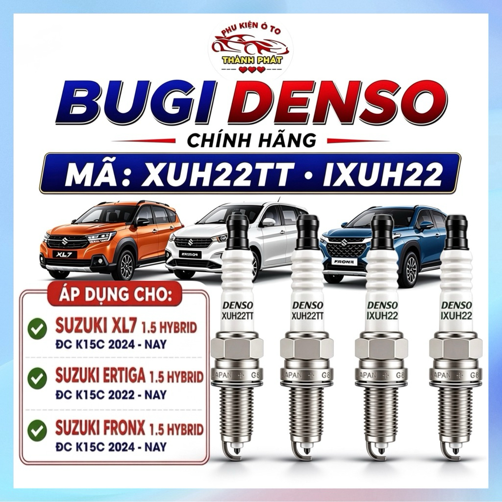 Bộ 4 Bugi Denso XUH22TT IXUH22 Dòng Xe Suzuki Hybrid XL7 2024- Ertiga 2022- Fronx 2025- Swift Nhập