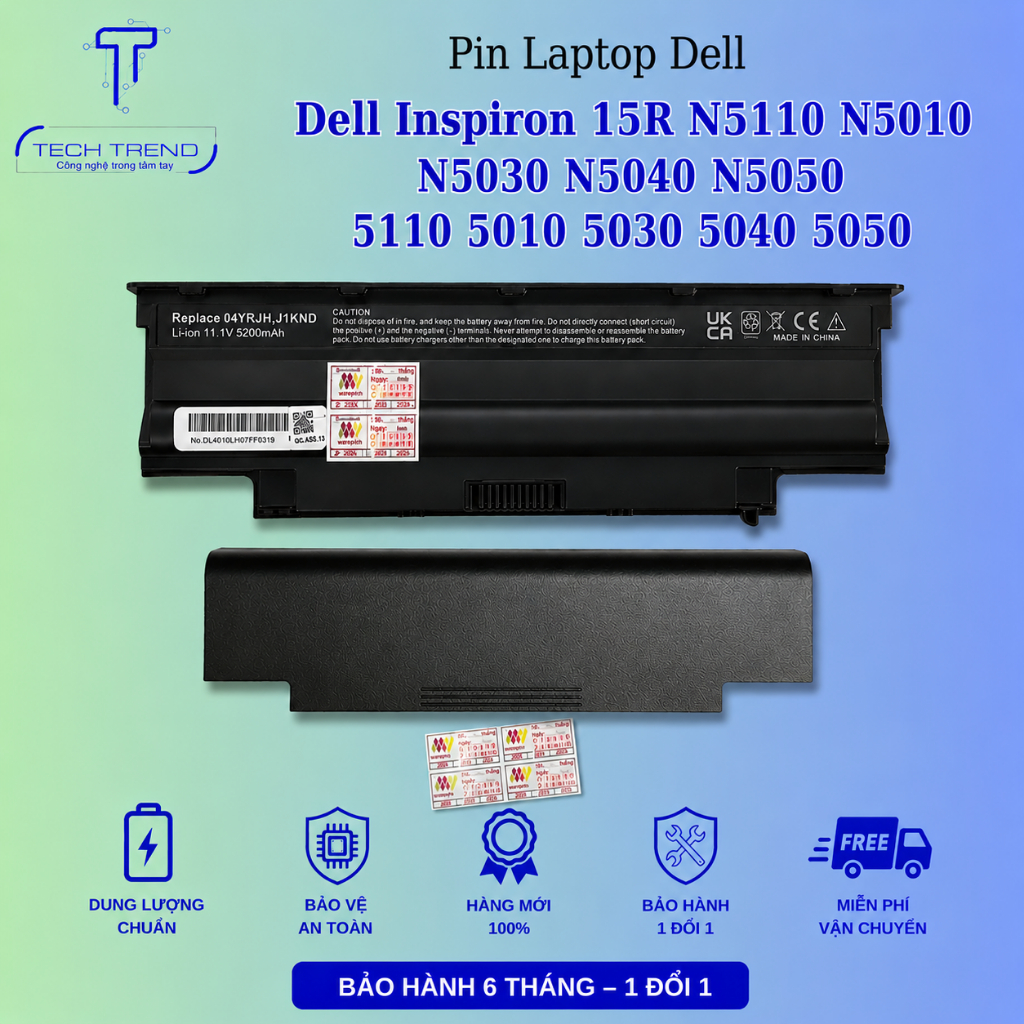 Pin laptop tương thích Dell Inspiron 15R N5110 N5010 N5030 N5040 N5050 5110 5010 5030 5040 5050 New
