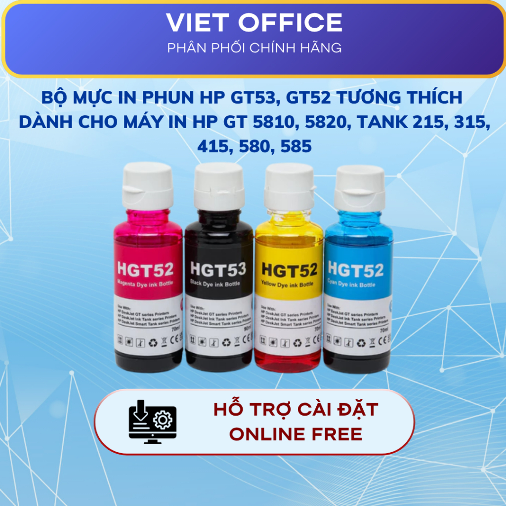 Mực HP GT53-GT52 Tương Thích – In Đẹp, Màu Chuẩn, Giá Rẻ Cho HP Tank 210, 215, 315, 415, 580, 585