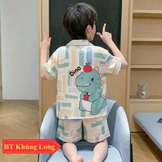 [12-48 kg] Bộ đồ ngủ bé trai lụa LATIN trẻ em cao cấp - Bộ bé trai mùa hè ngắn tay hoạ tiết 3D đáng yêu