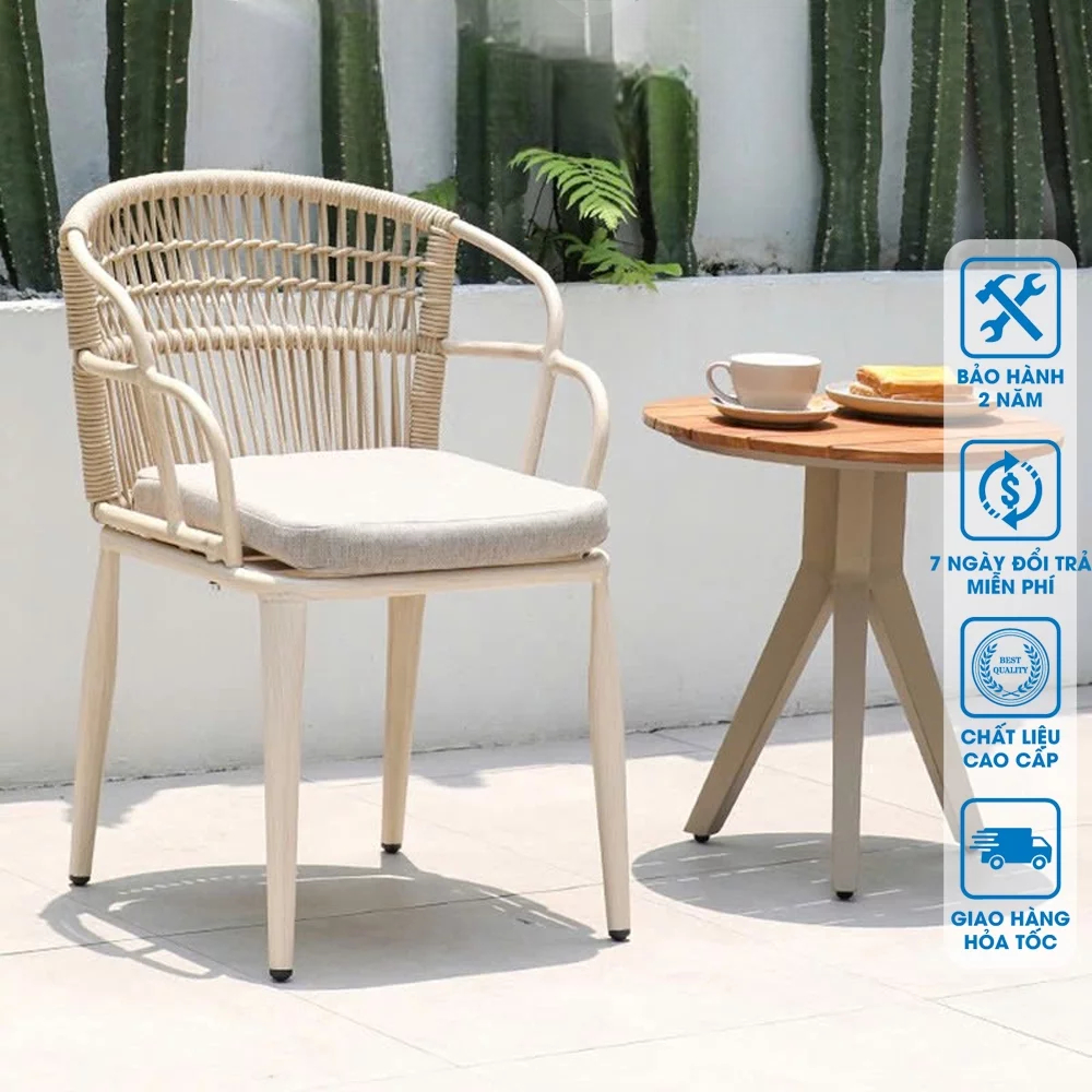 [FURNI HOME] Ghế cafe kèm mút chống nước đan song mây, trang trí ngoài trời DP1, ban công, sân vườn,