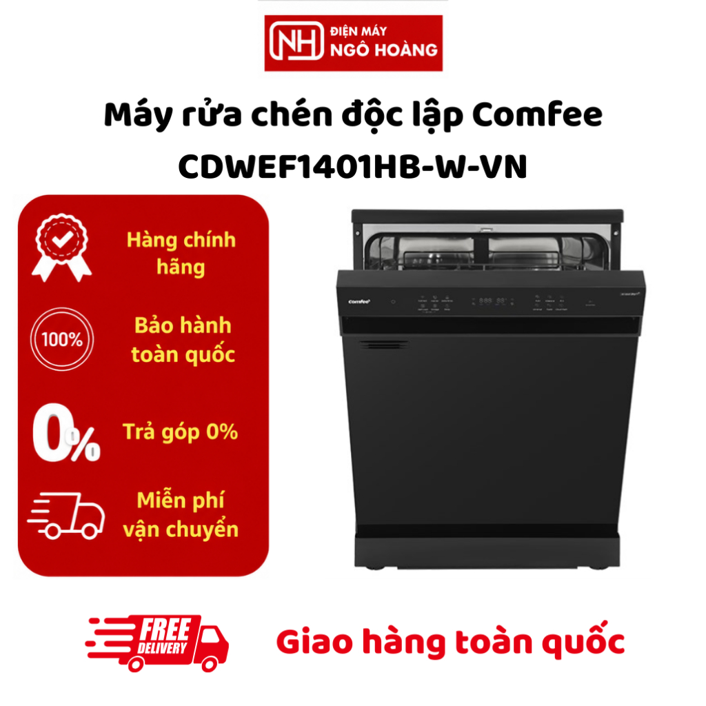 CDWEF1401HB-W-VN - Máy Rửa Chén Độc Lập Comfee CDWEF1401HB-W-VN 14 Bộ Điều Khiển Cảm Ứng Thiết Kế Hi