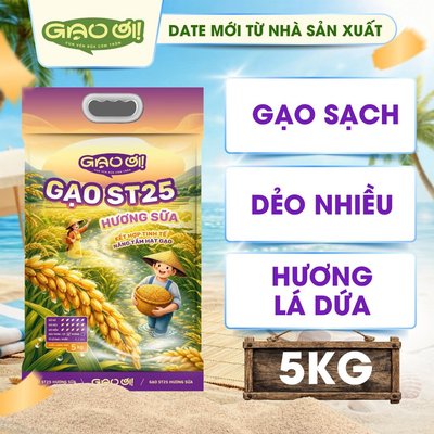 Gạo ST25 Hương Sữa Túi 5kg – Chính Hãng Gạo Thơm Ngon, Dẻo Nhiều, Vị Đậm Đà