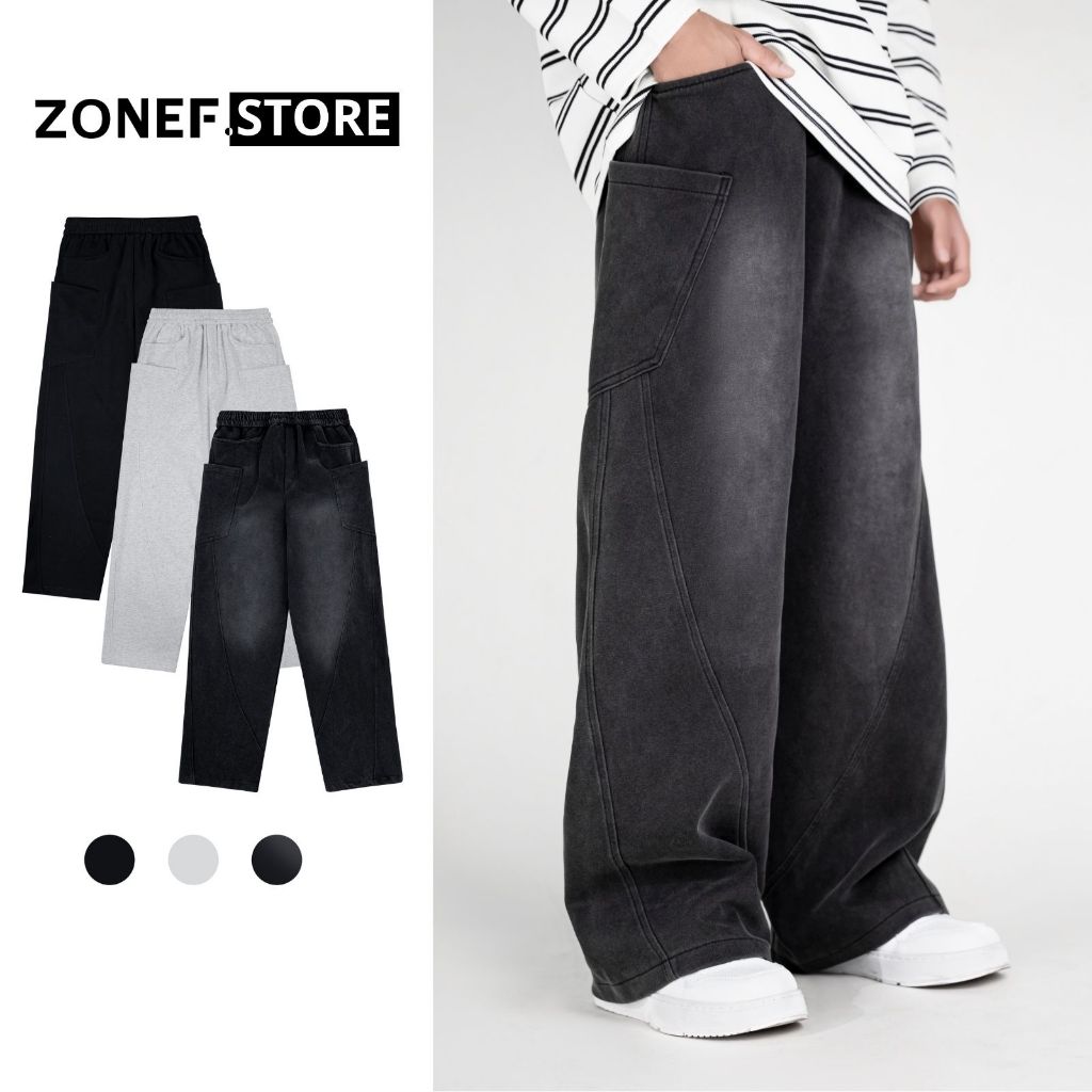 Quần Nỉ ZONEF STORE Wash Retro, Ống Rộng Nam Nữ Chất Liệu Nỉ Dày Dặn Co Giãn Basic ( NWJ )