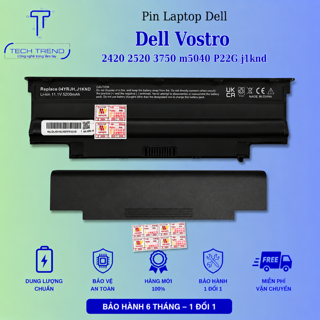 Pin laptop tương thích Dell Vostro 2420 2520 3750 m5040 P22G j1knd NEW 100%