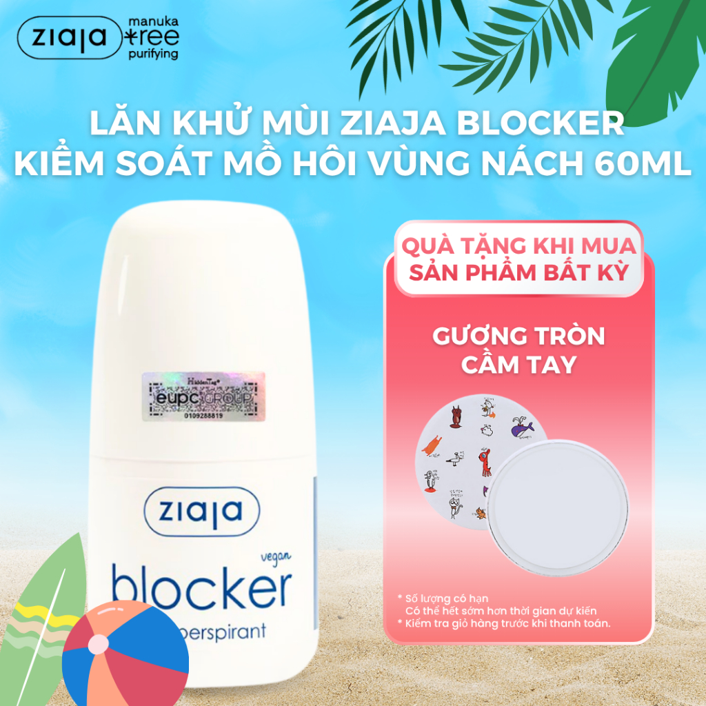 Lăn Khử Mùi Ziaja Blocker Kiểm Soát Mồ Hôi Vùng Nách, Thấm Nhanh, Không Để Lại Vệt Trên Áo 60ml