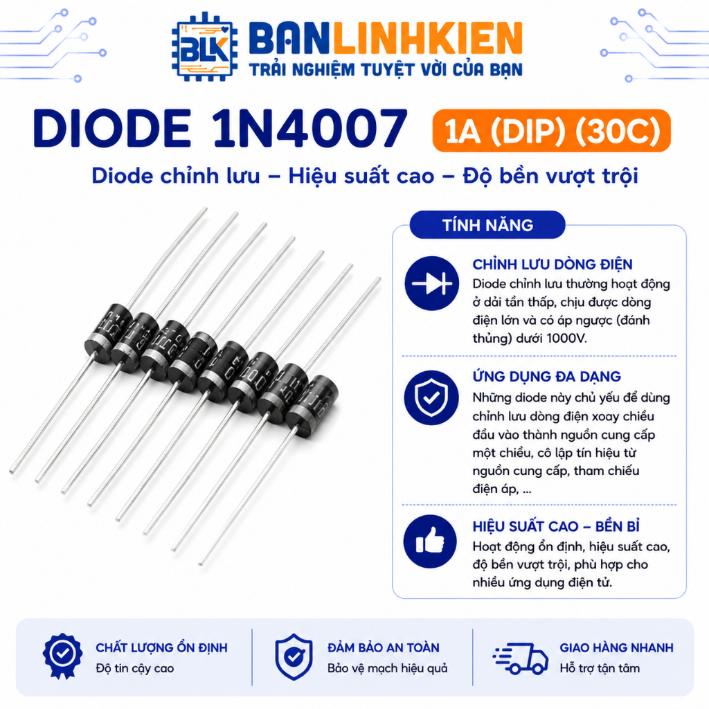 [ Đi ốt] Diode 1N4007 1A (DIP) (30c)   BANLINHKIEN