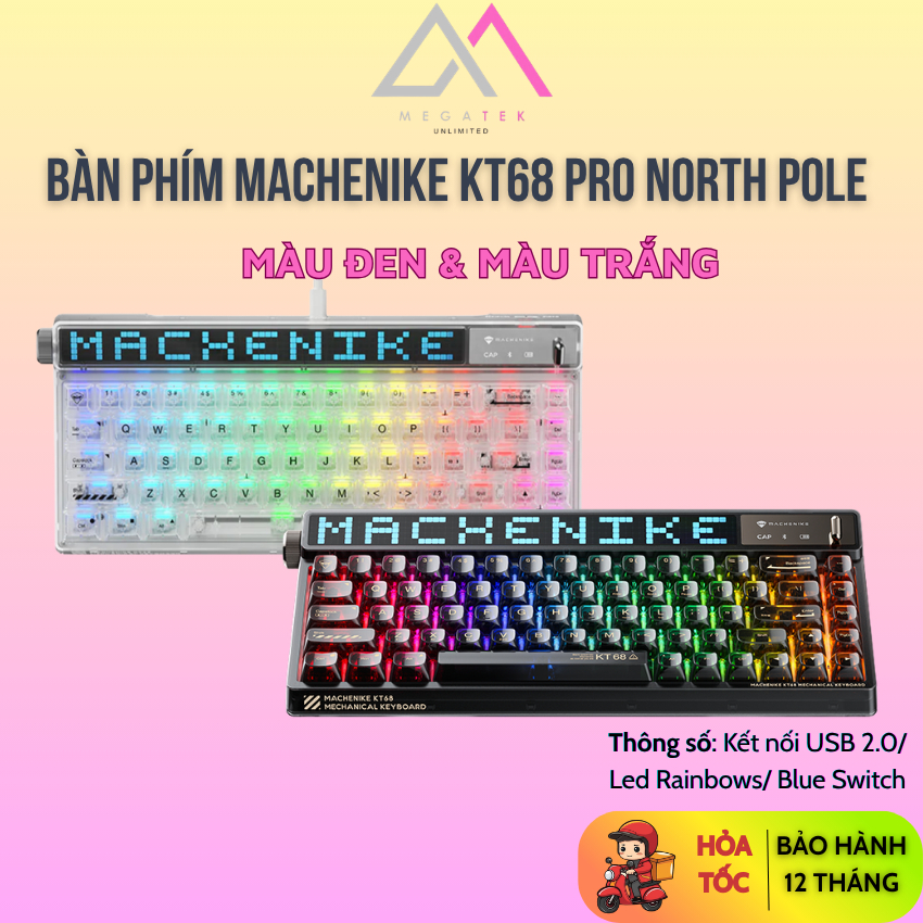 Bàn phím Machenike KT68 Pro Black North Pole (Màn hình 6.9 inch| Kết nối 3 mode| Hot swap)-Hàng chín