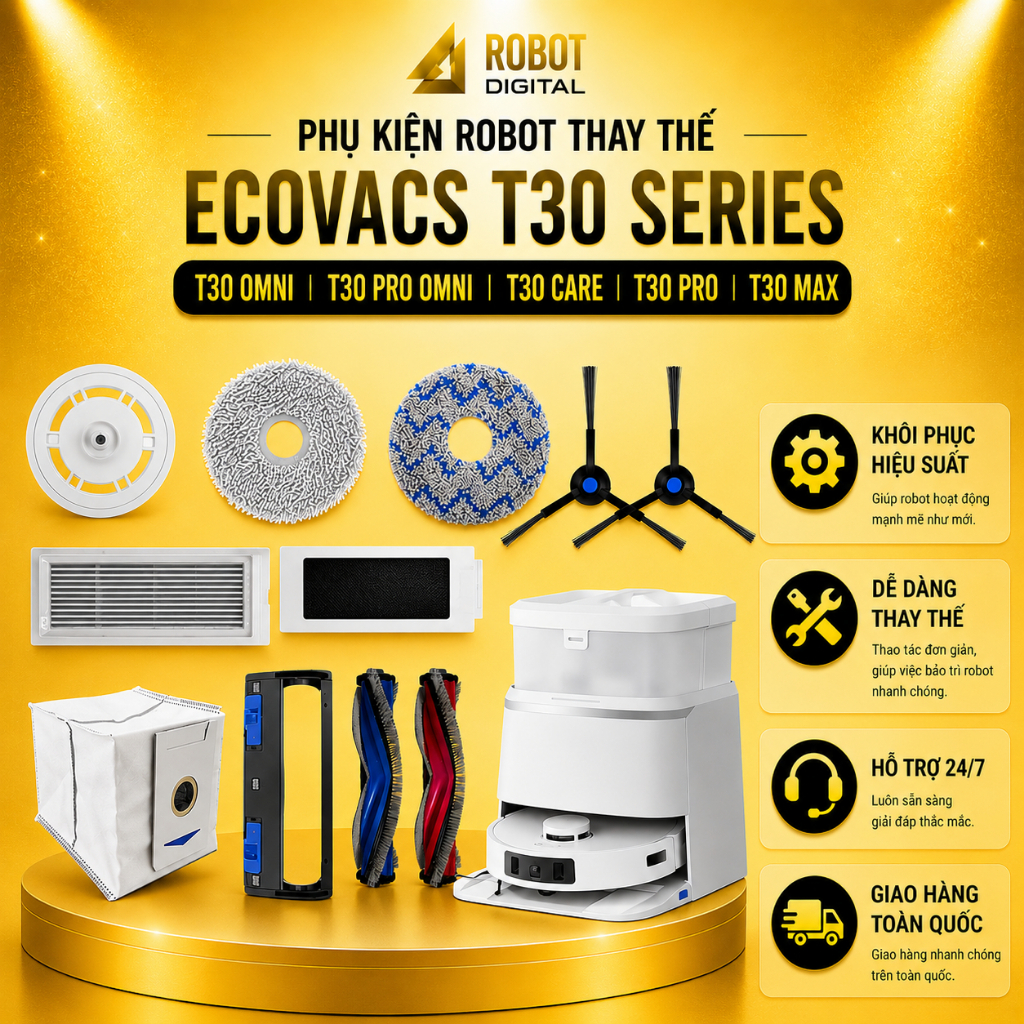 Phụ Kiện Thay Thế Robot Deebot T30 Omni, T30 Pro Omni, T30 Care, T30 Pro, T30 Max, Chổi Cạnh, Bộ Lọc
