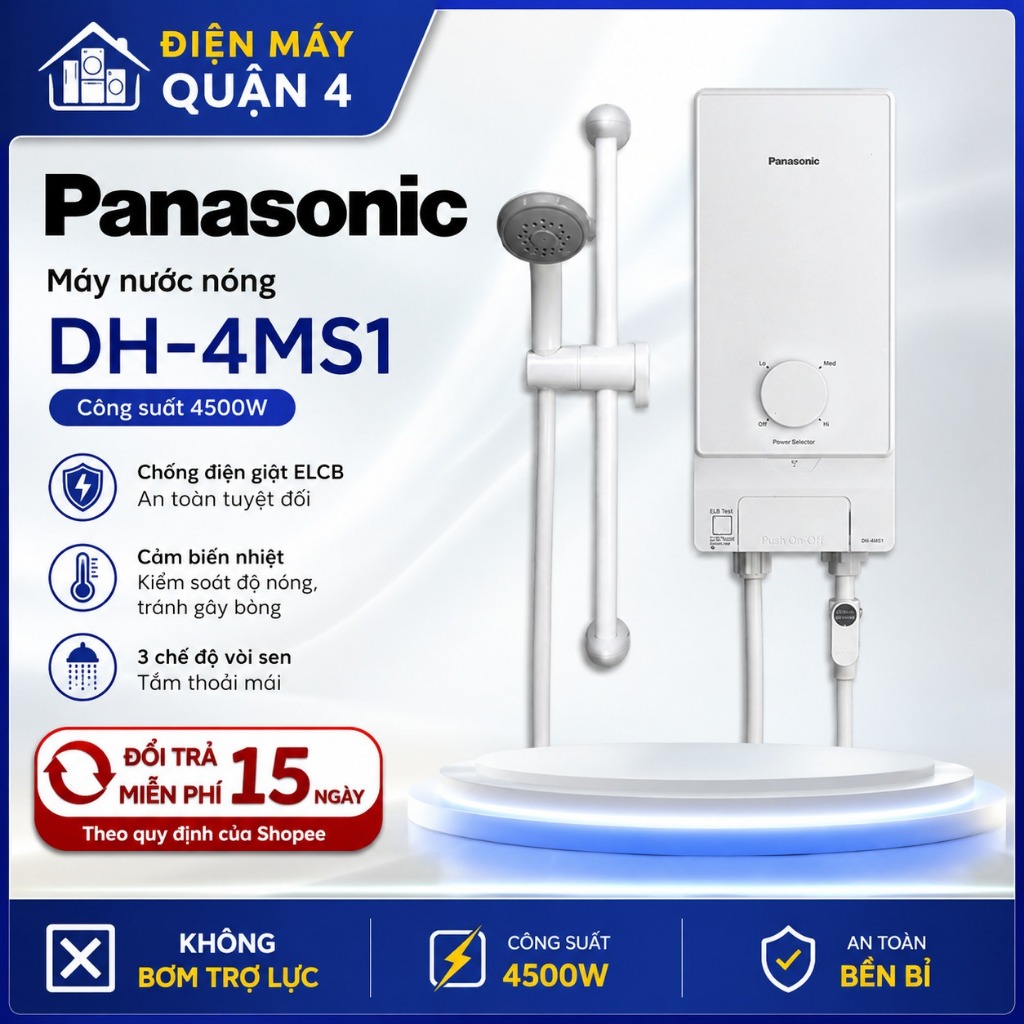 Panasonic DH-4MS1SW - Máy Nước Nóng Trực Tiếp Panasonic DH-4MS1 4500W Chống Điện Giật ELCB Vòi Sen K
