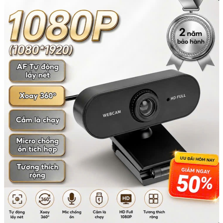 Webcam 1080P/2K/4K Full HD, Camera Máy Tính Có Mic Khử Ồn, Hỗ Trợ Zoom Meet Livestream PC Laptop