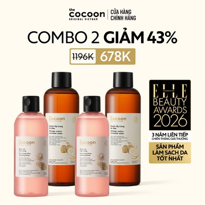 Combo 2 Nước cân bằng sen Hậu Giang (toner) 310ml & 2 Nước tẩy trang bí đao 500ml Cocoon