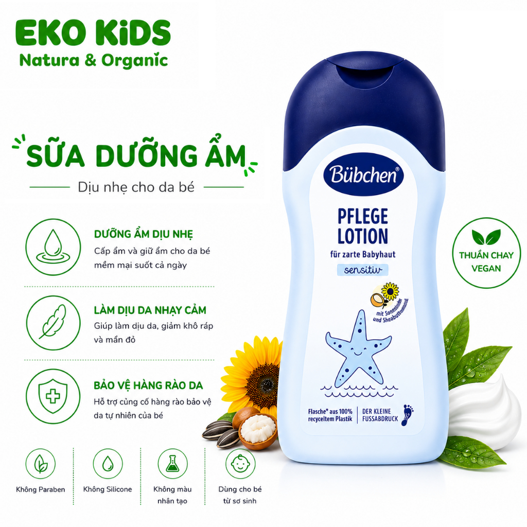 Sữa dưỡng thể thuần chay  Bubchen Pflege Lotion cho bé từ sơ sinh 400ml