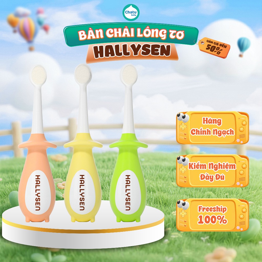 Bàn Chải Lông Tơ HALLYSEN Cho Bé Siêu Mềm Mịn Hình Chim Cánh Cụt Đáng Yêu Bảo…