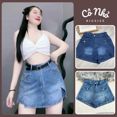 Quần Giả Váy Jean Bigsize Nữ Dáng Váy Mini Lưng Cao Xẻ Tà Cá Tính Tôn Dáng Vải Jean GV3/GV2