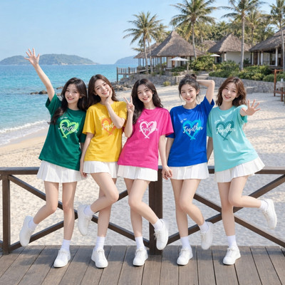 Áo phông nữ dáng rộng NA03 in hình trái tim TOGETHER, đồng phục nhóm nhiều màu, chất liệu thun cotton Loza RT8640