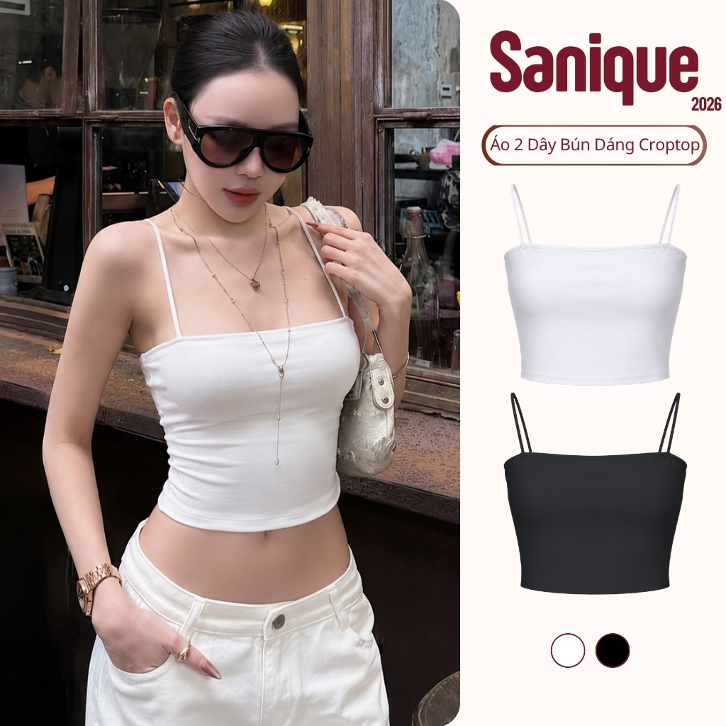 (VC 25% MỞ BÁN) Áo Croptop Hai Dây Sợi Bún SANIQUE Thun Gân Sát Nách Cá Tính, Áo Kiểu Nữ Ôm Body Tôn Dáng Đi chơi CR18