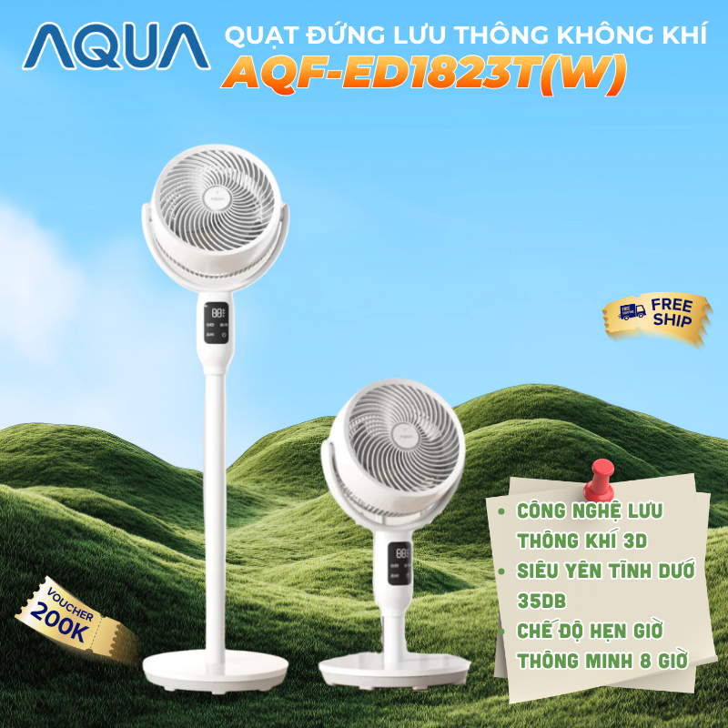 Quạt đứng AI lưu thông không khí AQUA ED1823T(W) - điều khiển giọng nói, hẹn giờ 12 tiếng - Bảo hành
