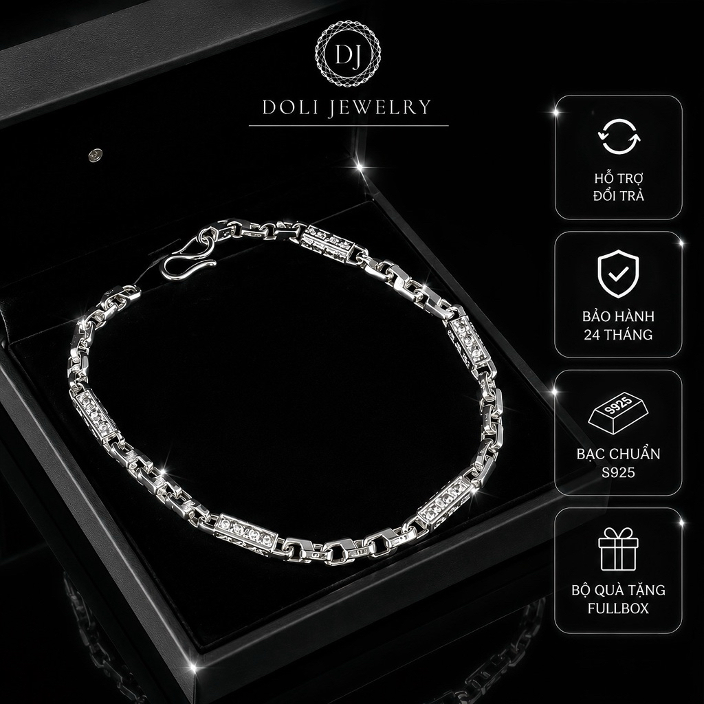 (Tặng hộp + túi) Lắc tay, vòng tay nam bạc chính hãng  - DOLI JEWELRY quà tặng bạn trai