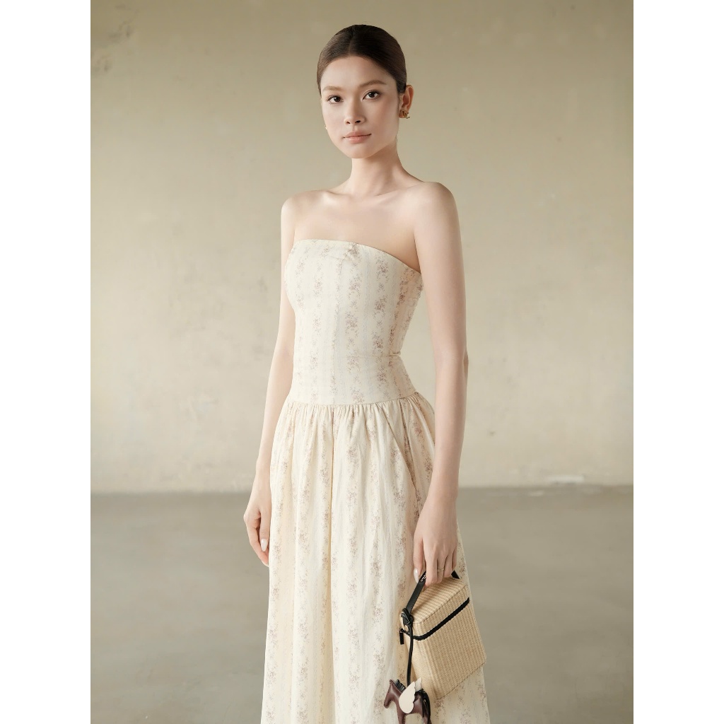 RUBIES Yuki Dress - Đầm Dài Nữ Vải Kate Hoa Dáng Tùng Xoè Cúp Ngực