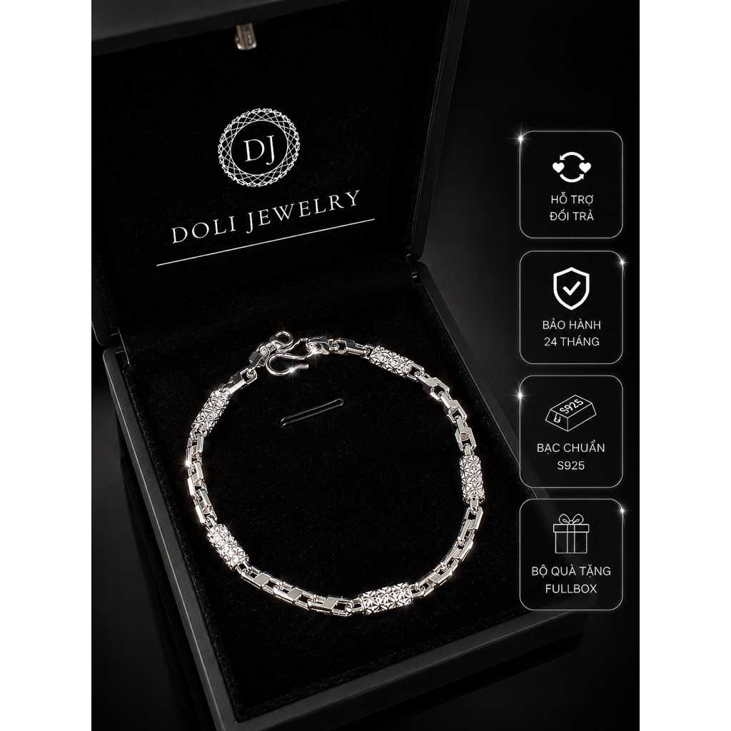 Kim tiền lắc tay bạc nam cao cấp Doli Jewelry - vòng tay nam, quà tặng bạn trai ( tặng túi + hộp )