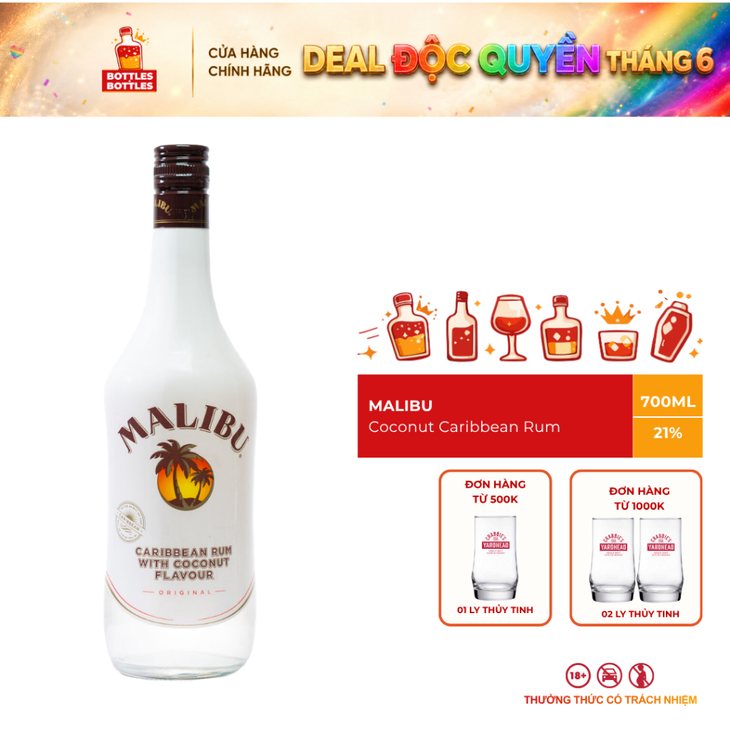 [CHÍNH HÃNG] Rượu Mùi Dừa Malibu - 700ML - 21%