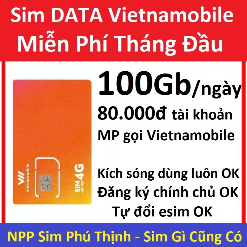 Sim data Vietnamobile, Tặng 100Gb/, 1 tỷ Gb/tháng