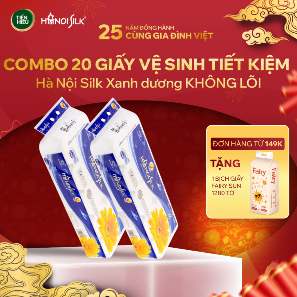 COMBO Giấy Vệ Sinh Hanoi Silk Xanh Dương Đỏ 3 Lớp Không Lõi Và Có Lõi Siêu Tiết Kiệm