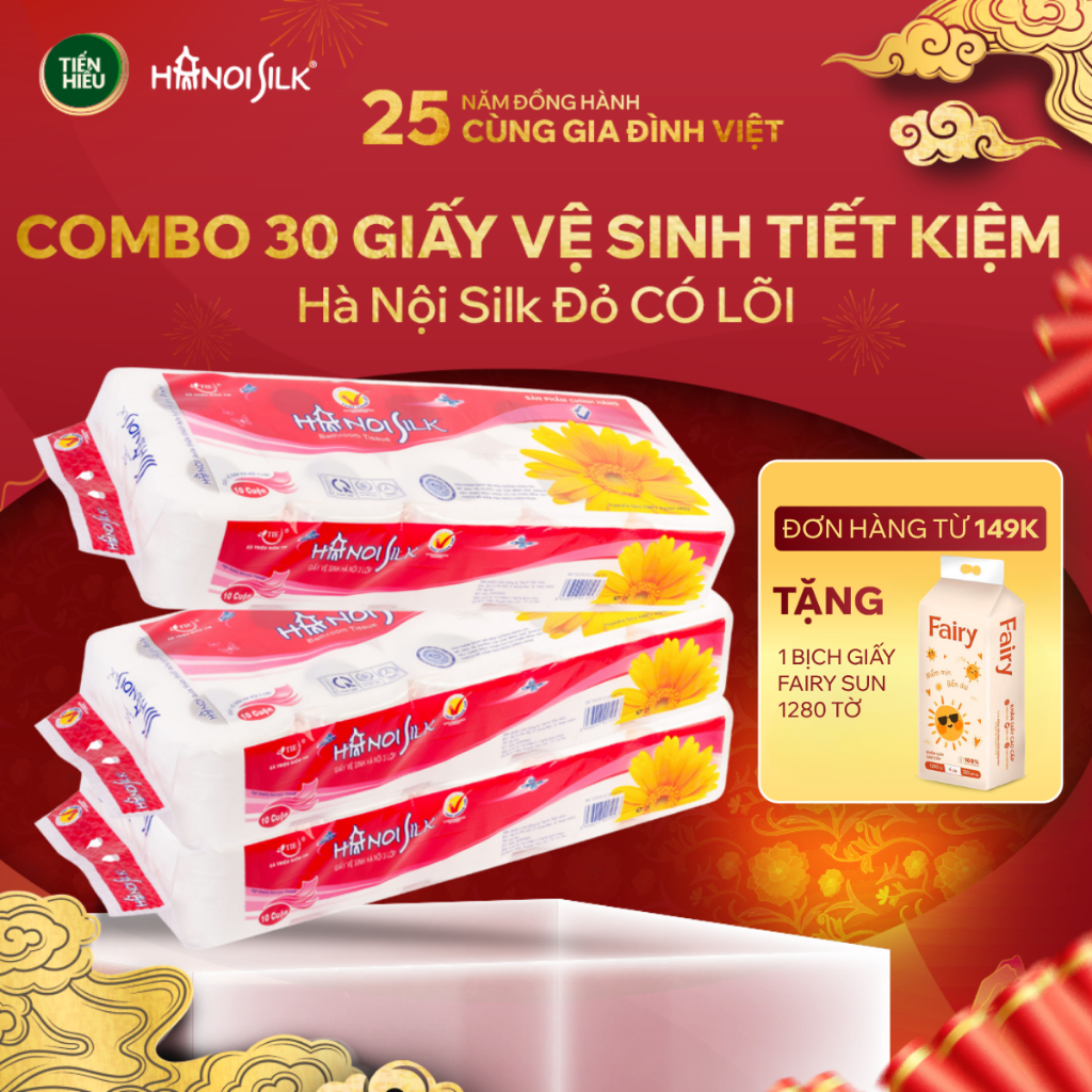 COMBO Giấy Vệ Sinh Xanh Dương Đỏ Hanoi Silk 3 Lớp Không Lõi Và Có Lõi Siêu Tiết Kiệm