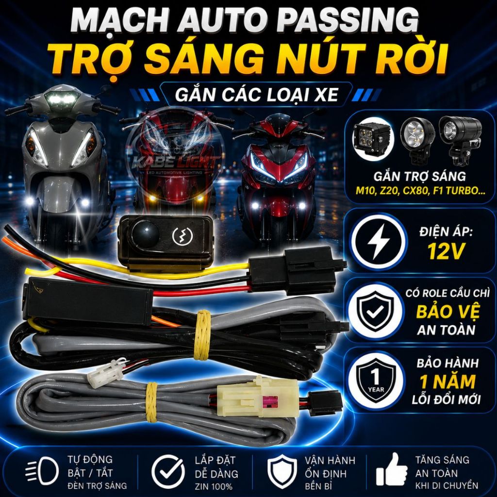 Mạch Auto Passing Công Tắc Rời Gắn Trợ Sáng Bi Cầu Mini M10 ultra, Z20, m10 Plus Cho Các Dòng Xe Máy
