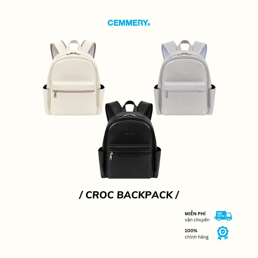 Balo CEMMERY Local Brand Chính Hãng Croc Backpack Da PVC Vân Cá Sấu Đựng Vừa Laptop 15 Inch 3 Màu | BigBuy360 - bigbuy360.vn