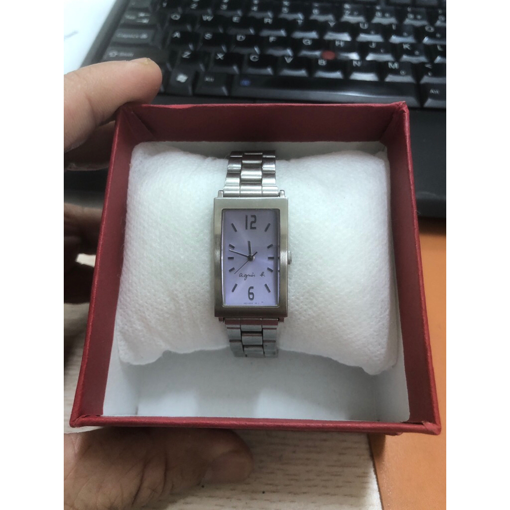 đồng hồ nữ agnes B, mặt chữ nhật, tím. Si Nhật đẹp