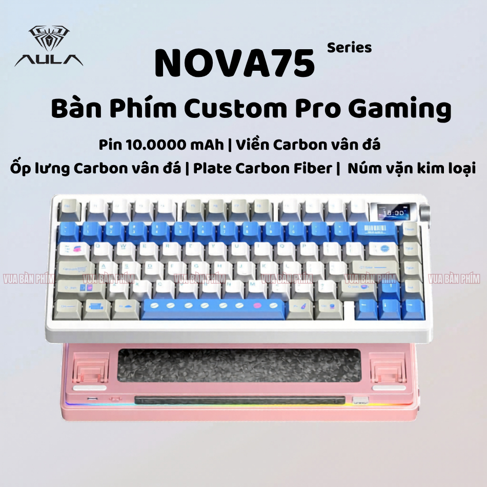Bàn phím cơ không dây aula Nova 75 mạch xuôi  ,3 mode , màn hình tft , led rgb, hostswap, gasket mount, full foam | BigBuy360 - bigbuy360.vn